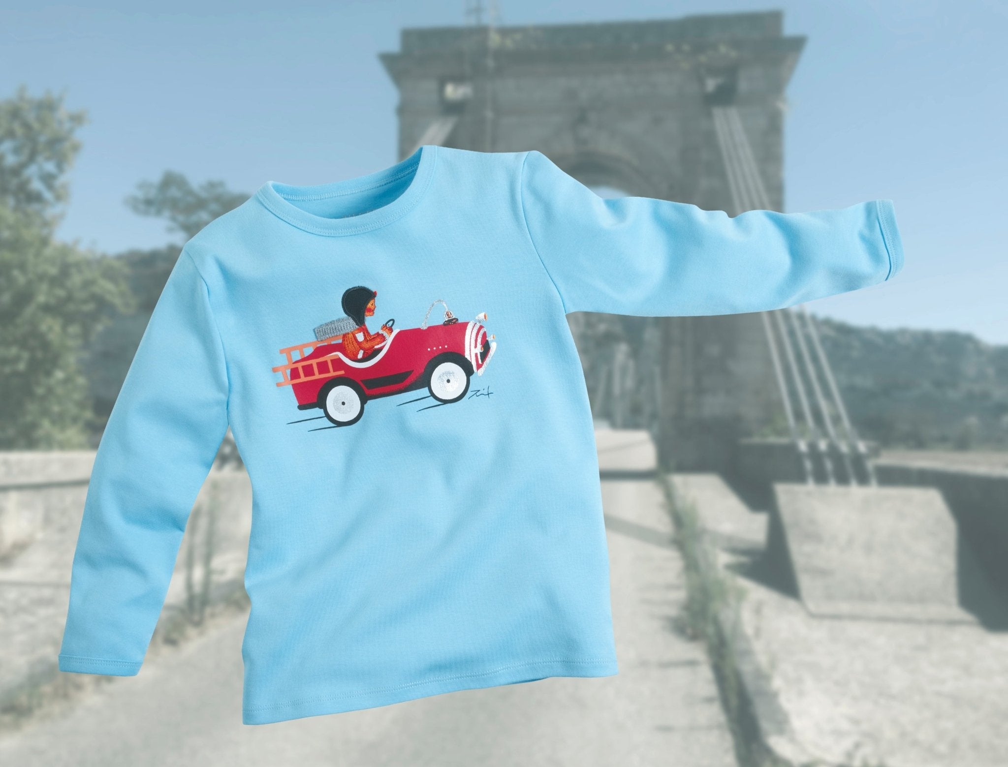 Bob im Auto Feuerwehr Shirt langarm Shirt mit echter Lederkappe und echtem Schal - ZIEGFELD Kids
