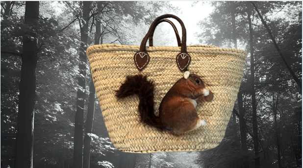 Große Korbtasche mit Eichhörnchen Elli, Ledertasche innen und Ledergriffen - ZIEGFELD Kids