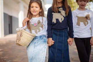 Hund KITTY weißes Shirt langarm mit Teddyfell Applikation und Blume - ZIEGFELD Kids