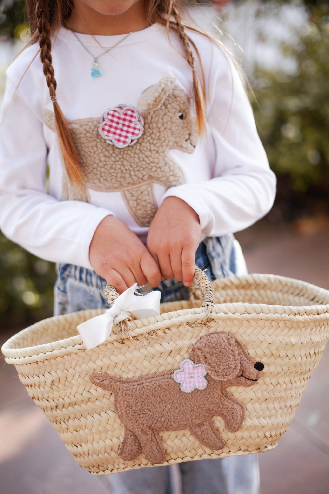 Hund KITTY weißes Shirt langarm mit Teddyfell Applikation und Blume - ZIEGFELD Kids