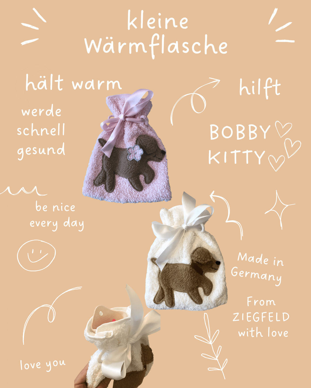 Kleine Frottee Wärmflasche KITTY rosa - ZIEGFELD Kids