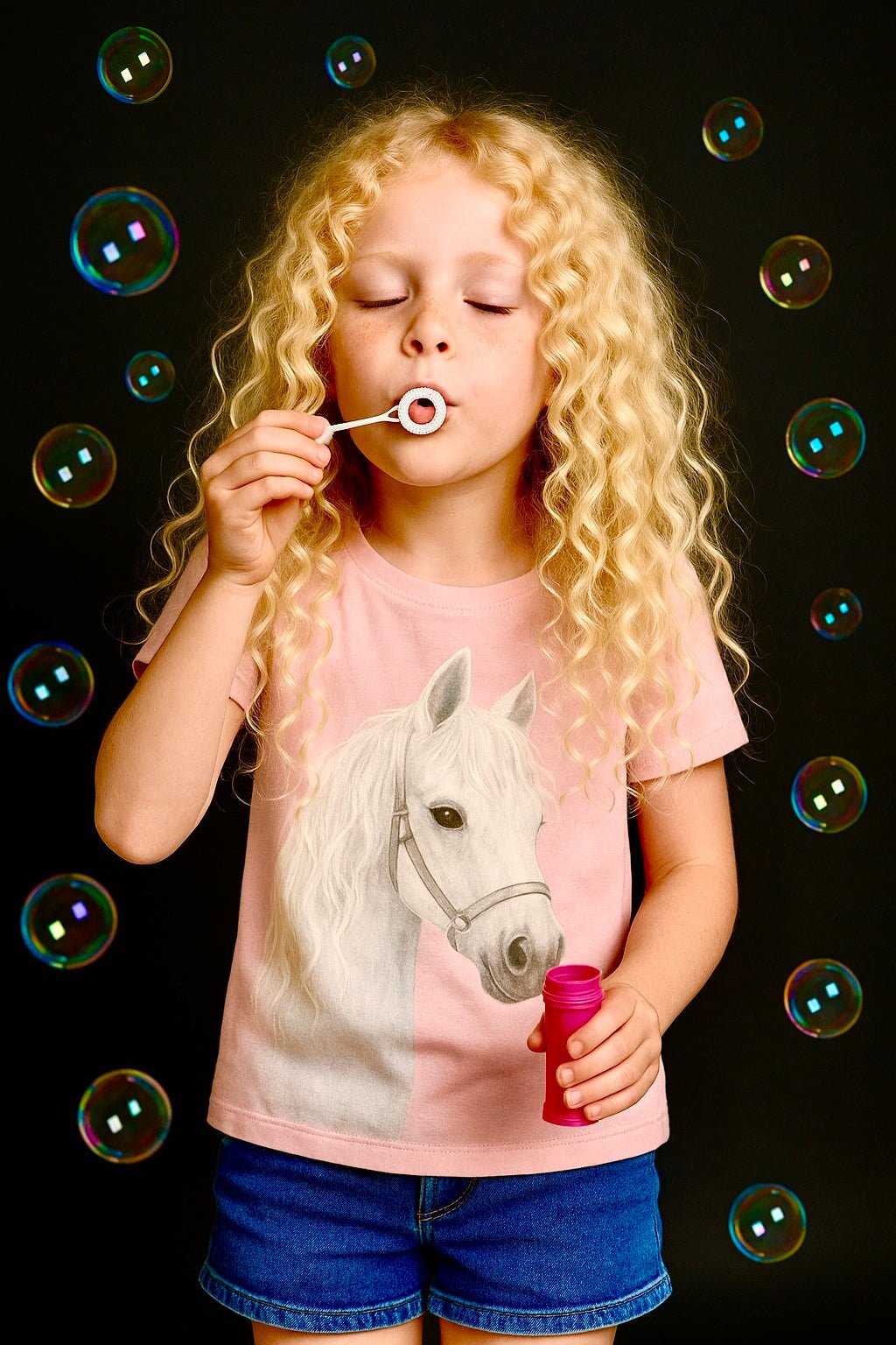 Pony Snowflake Rosa Baumwolle T-Shirt mit echter Mähne! - ZIEGFELD Kids