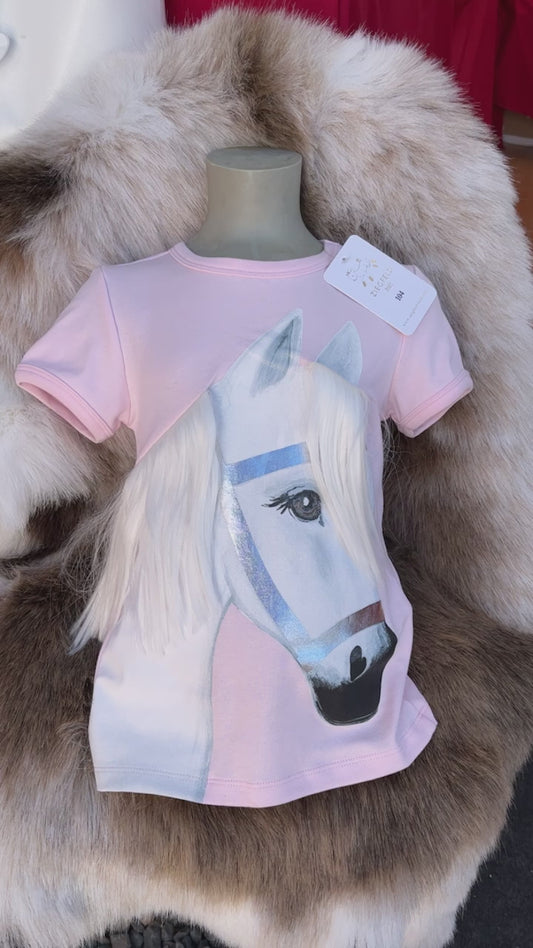Pony Snowflake auf rosa  mit echter Mähne kurzarm Shirt
