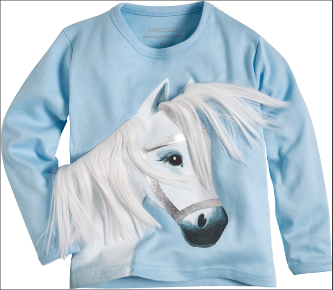 Pferd Snowflake langarm Kinder Shirt hellblau, langarm