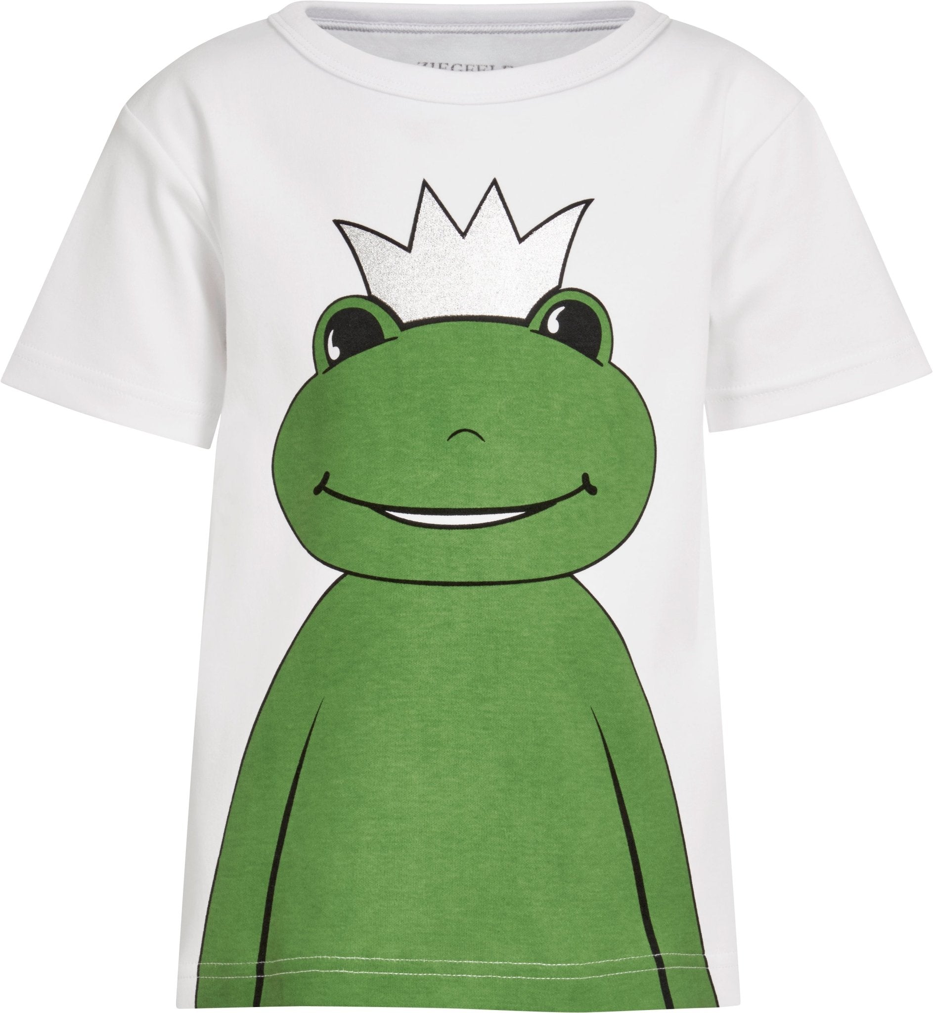 Froschkönig William weisses T-Shirt mit silberner Krone hinen und vorne bedruckt - ZIEGFELD Kids