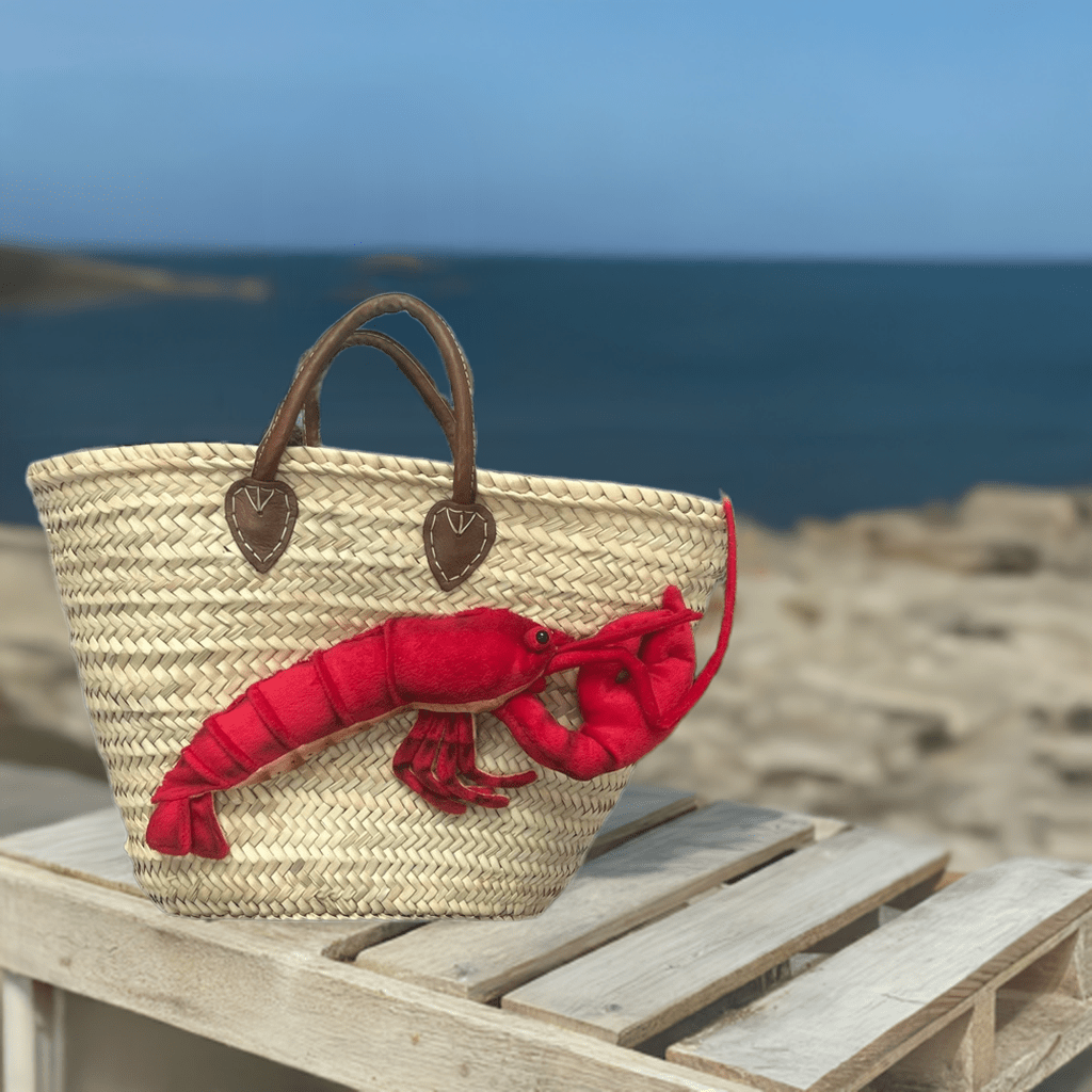 Große Korbtasch mit Hummer Henry. Ledergriffe und Ledertasche innen - ZIEGFELD Kids
