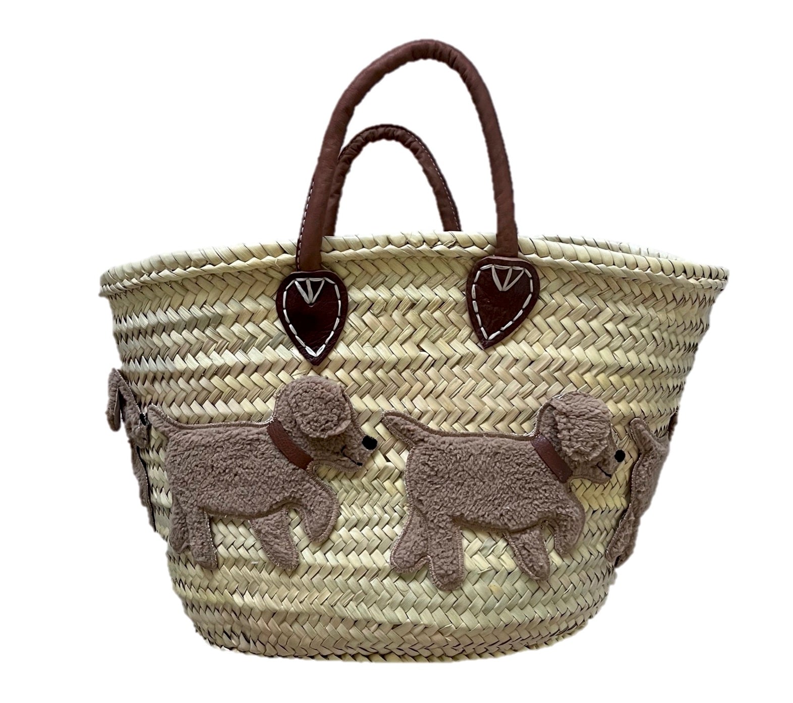 Große Korbtasche Hund BOBBY mit Ledergriffen und Lederinnentasche. Hunde laufen um die Tasche - ZIEGFELD Kids