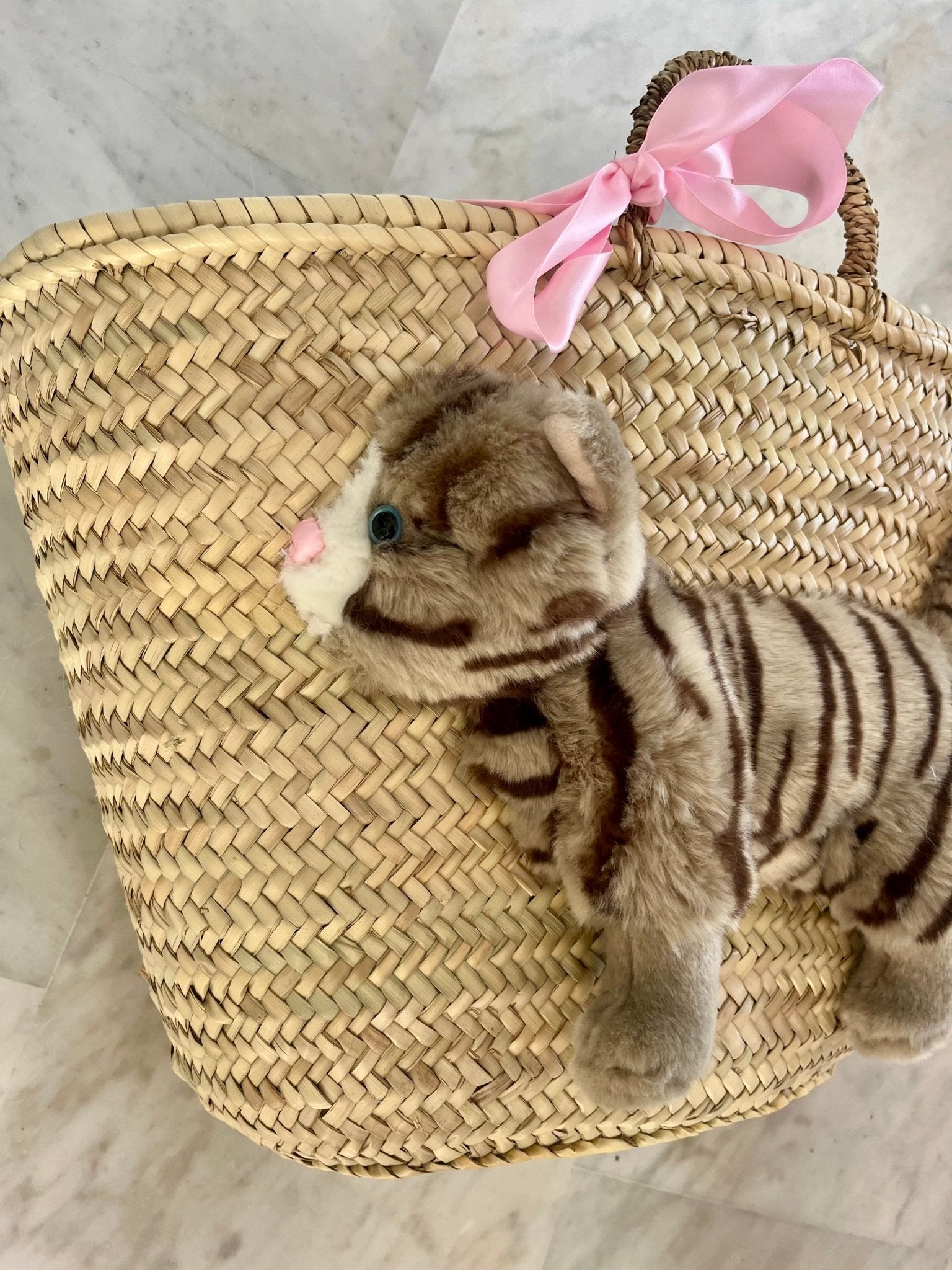 Große Korbtasche Katze Lizzy, aus Palmenblättern und Seegras, handgeflochten - ZIEGFELD Kids