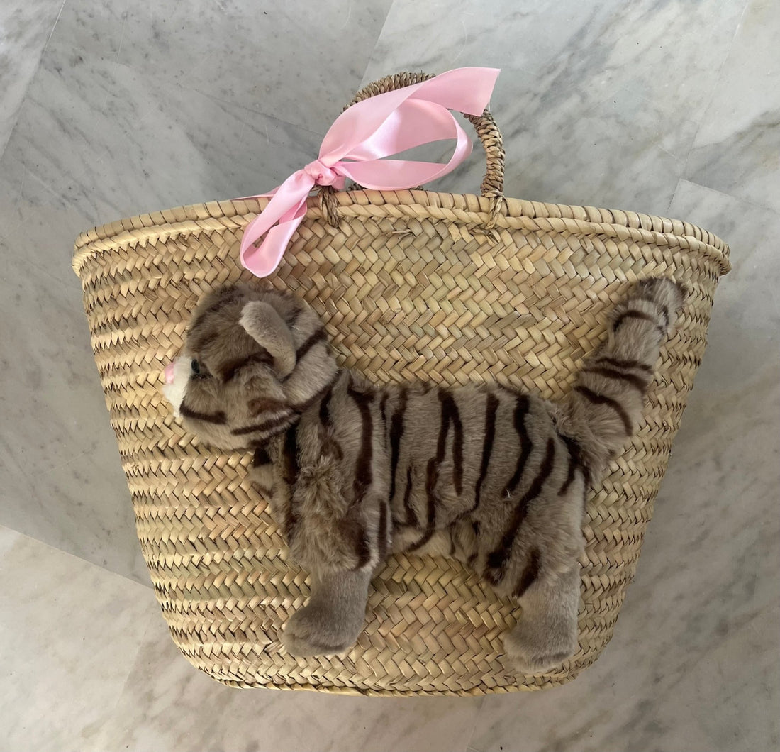 Große Korbtasche Katze Lizzy, aus Palmenblättern und Seegras, handgeflochten - ZIEGFELD Kids