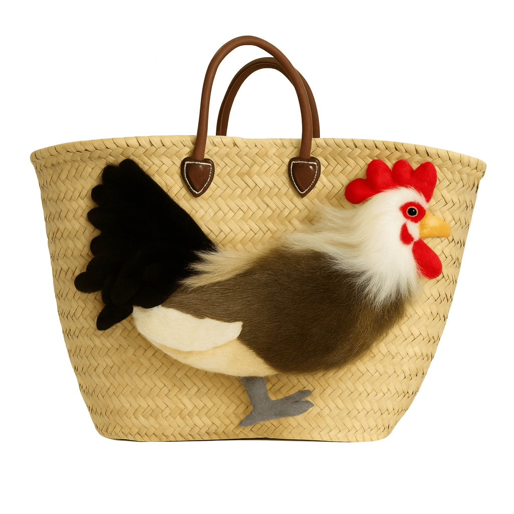Große Korbtasche mit Hahn Hugo, Ledergriffe und Ledertasche innen - ZIEGFELD Kids