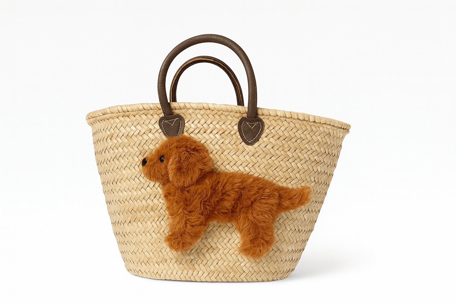 Große Korbtasche Peanut - der rote Pudel, mit Ledergriffen und Lederinnentasche - ZIEGFELD Kids