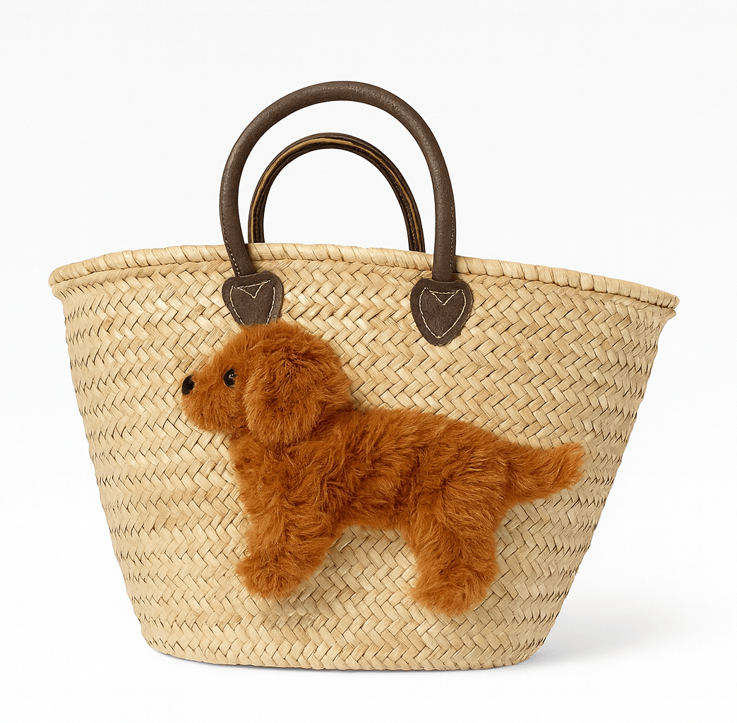 Große Korbtasche Peanut - der rote Pudel, mit Ledergriffen und Lederinnentasche - ZIEGFELD Kids