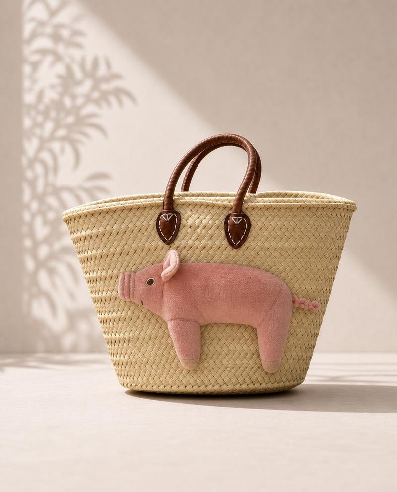 Große Korbtasche Schweinchen Inge, mit Ledergriffen - ZIEGFELD Kids