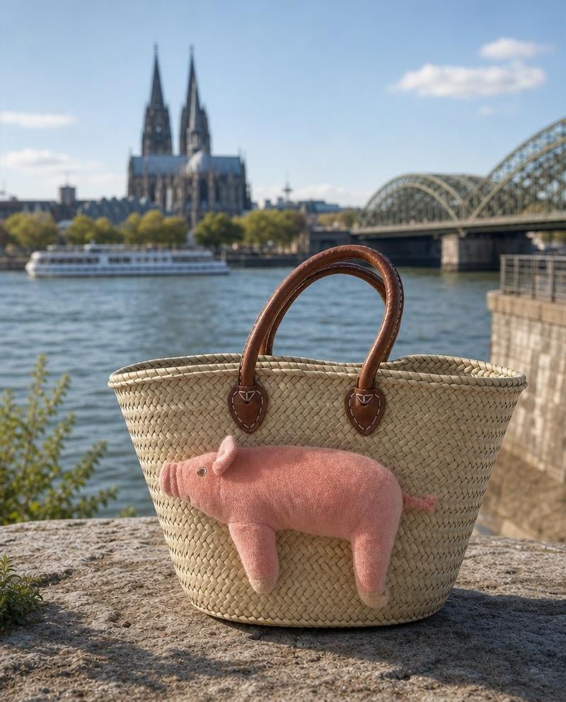 Große Korbtasche Schweinchen Inge, mit Ledergriffen - ZIEGFELD Kids