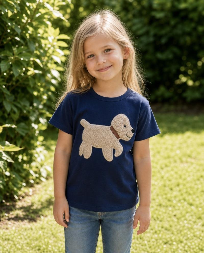 Hund BOBBY Shirt dunkelblau, kurzarm mit Teddyfell und Geheimtasche im Ohr! - ZIEGFELD Kids