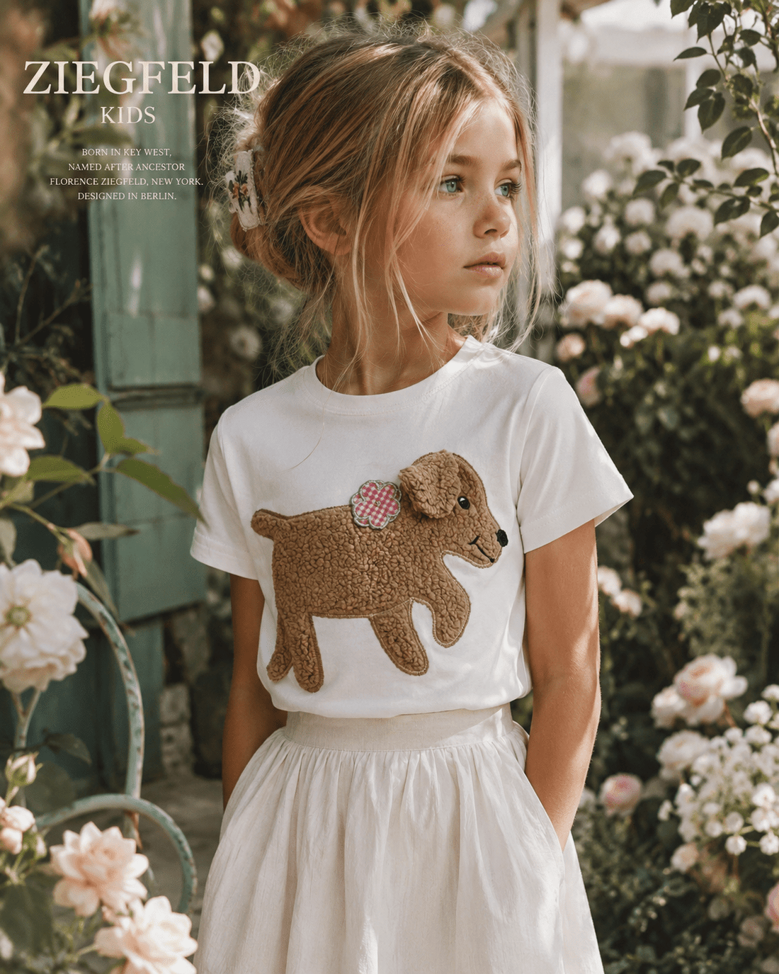 Hund KITTY weisses T - Shirt kurzarm mit Teddyfell Applikation und Geheimtasche im Ohr (Kopie) - ZIEGFELD Kids
