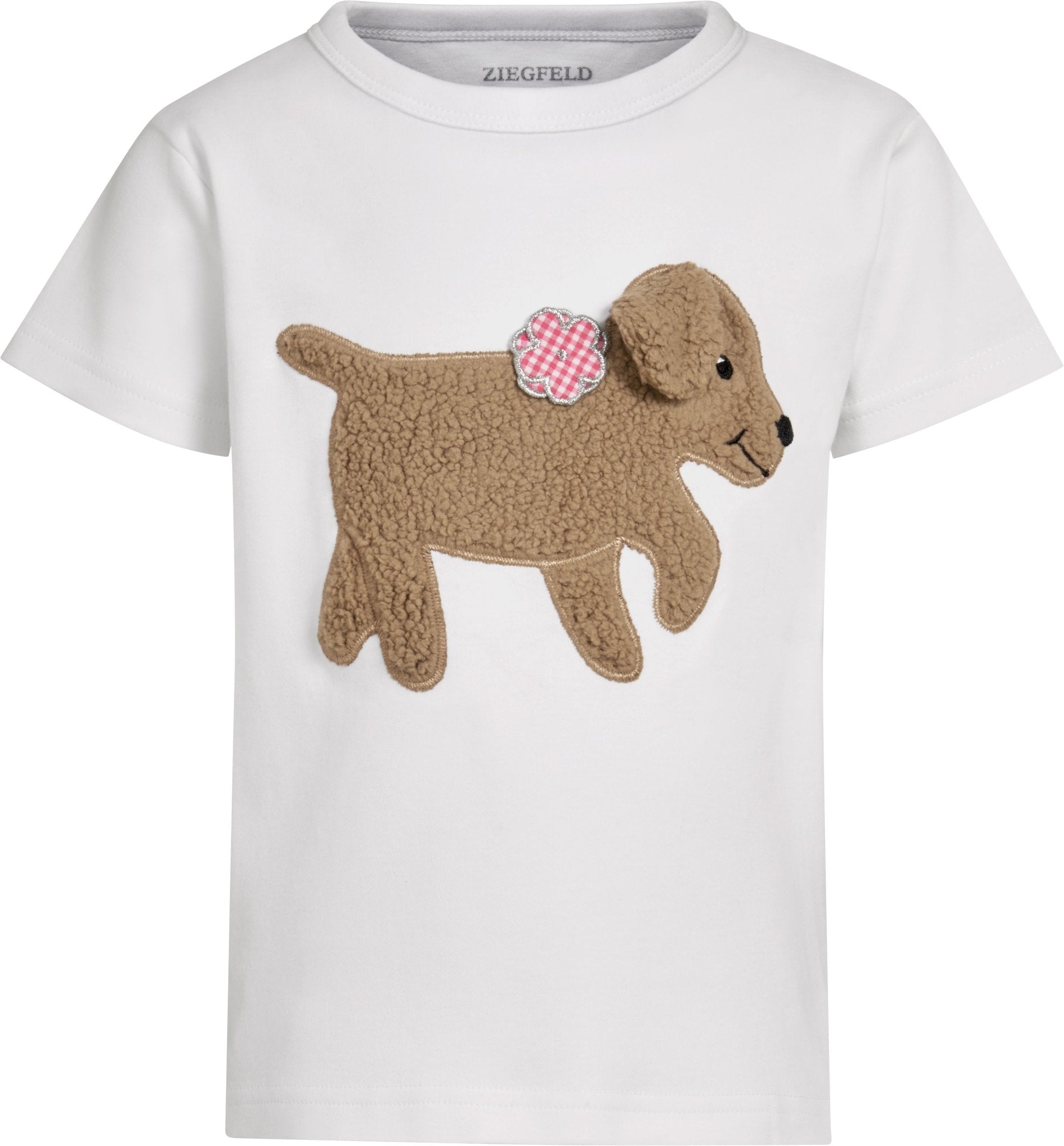 Hund KITTY weisses T - Shirt kurzarm mit Teddyfell Applikation und Geheimtasche im Ohr (Kopie) - ZIEGFELD Kids