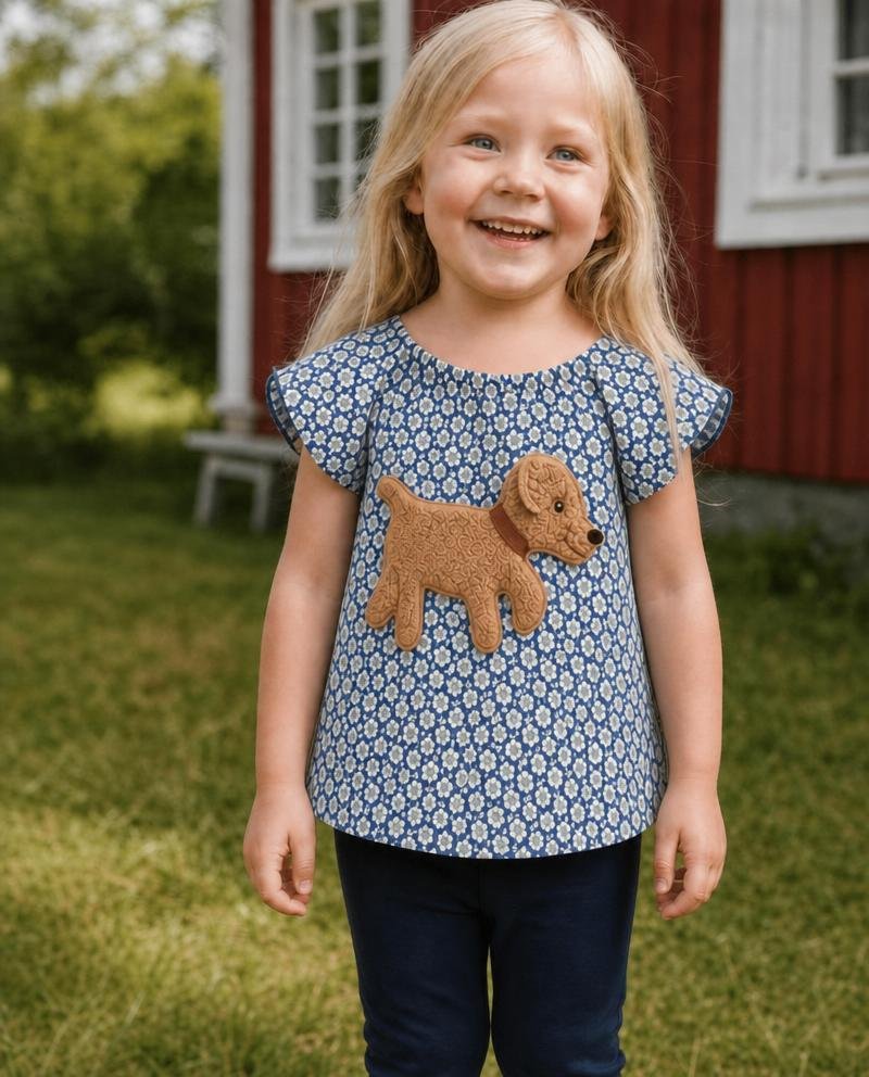 kinderblusen-BOBBY Bluse Mit Hunde-Applikation 