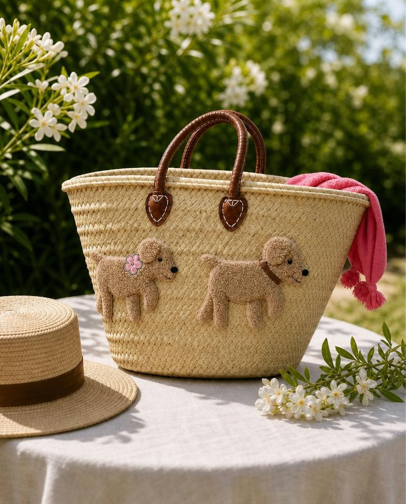 Große Korbtasche - KITTY und BOBBY aus Palmenblättern mit Ledertasche innen