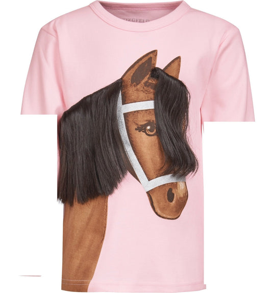 Pony Linda Shirt rosa mit echter Mähne kurzarm - Ausstellungsstück mit kleinen Gebrauchsspuren - ZIEGFELD Kids