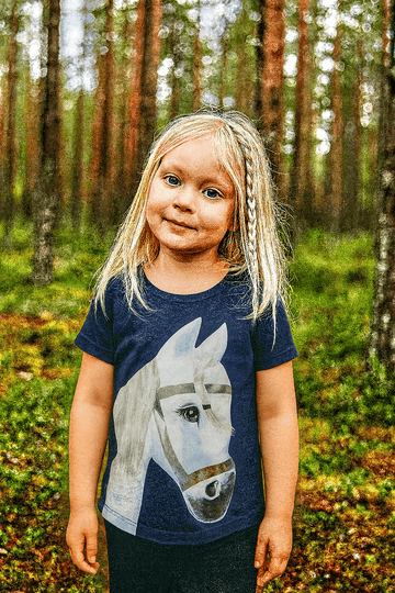 Pony Snowflake mit echter Mähne Kurzarm Marineblau T-Shirt - ZIEGFELD Kids