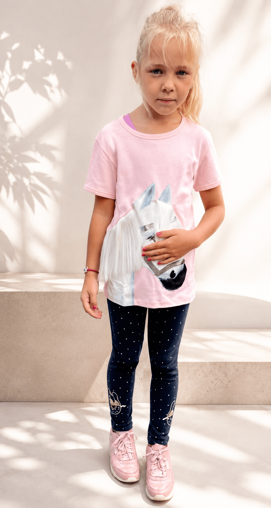 Pony Snowflake Rosa Baumwolle T-Shirt mit echter Mähne! - ZIEGFELD Kids