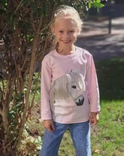 Pferd Snowflake langarm Kinder Shirt pink, langarm