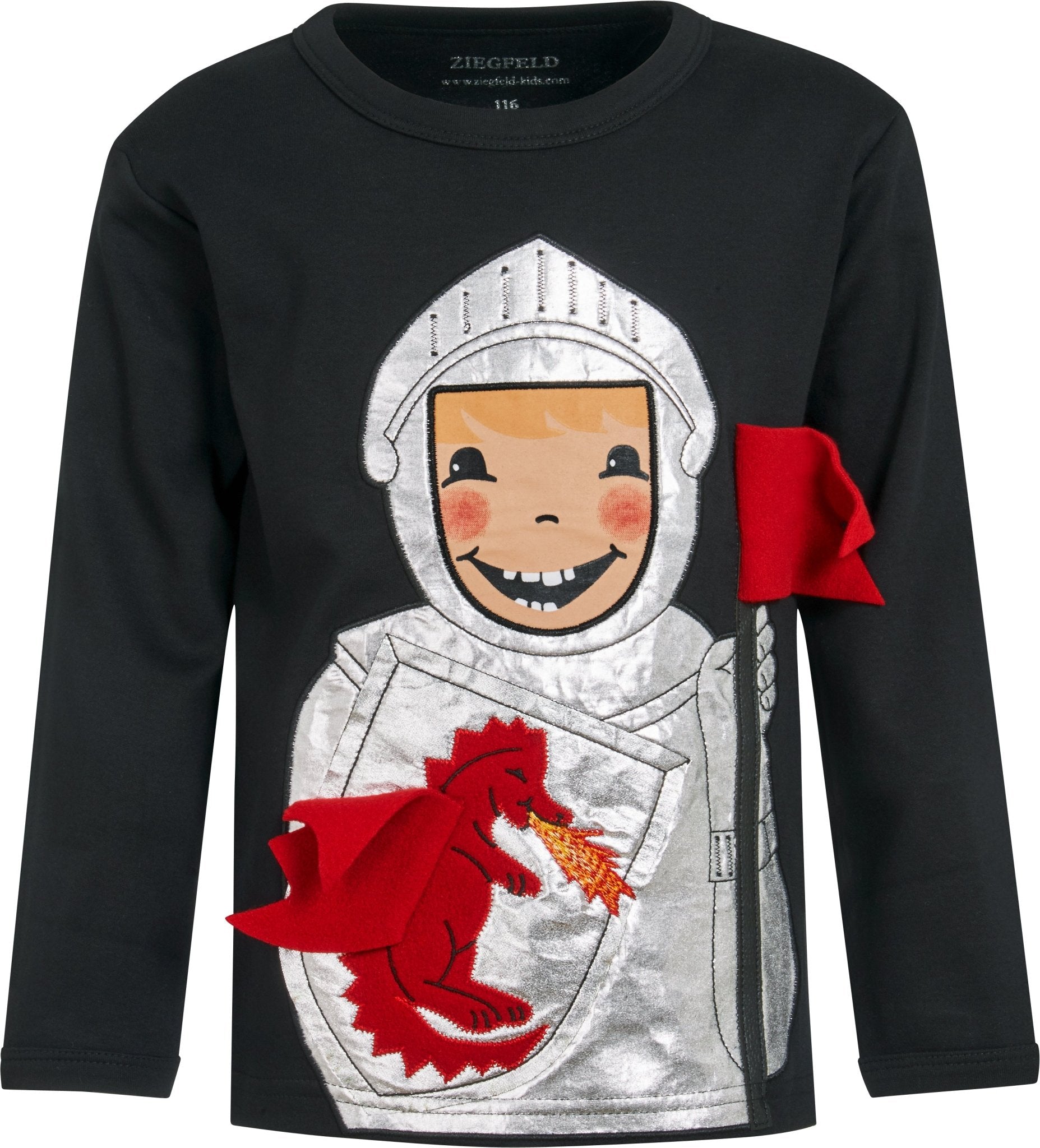 Ritter Rob Shirt langarm mit tollen silbernen Applikation und Drache! - ZIEGFELD Kids