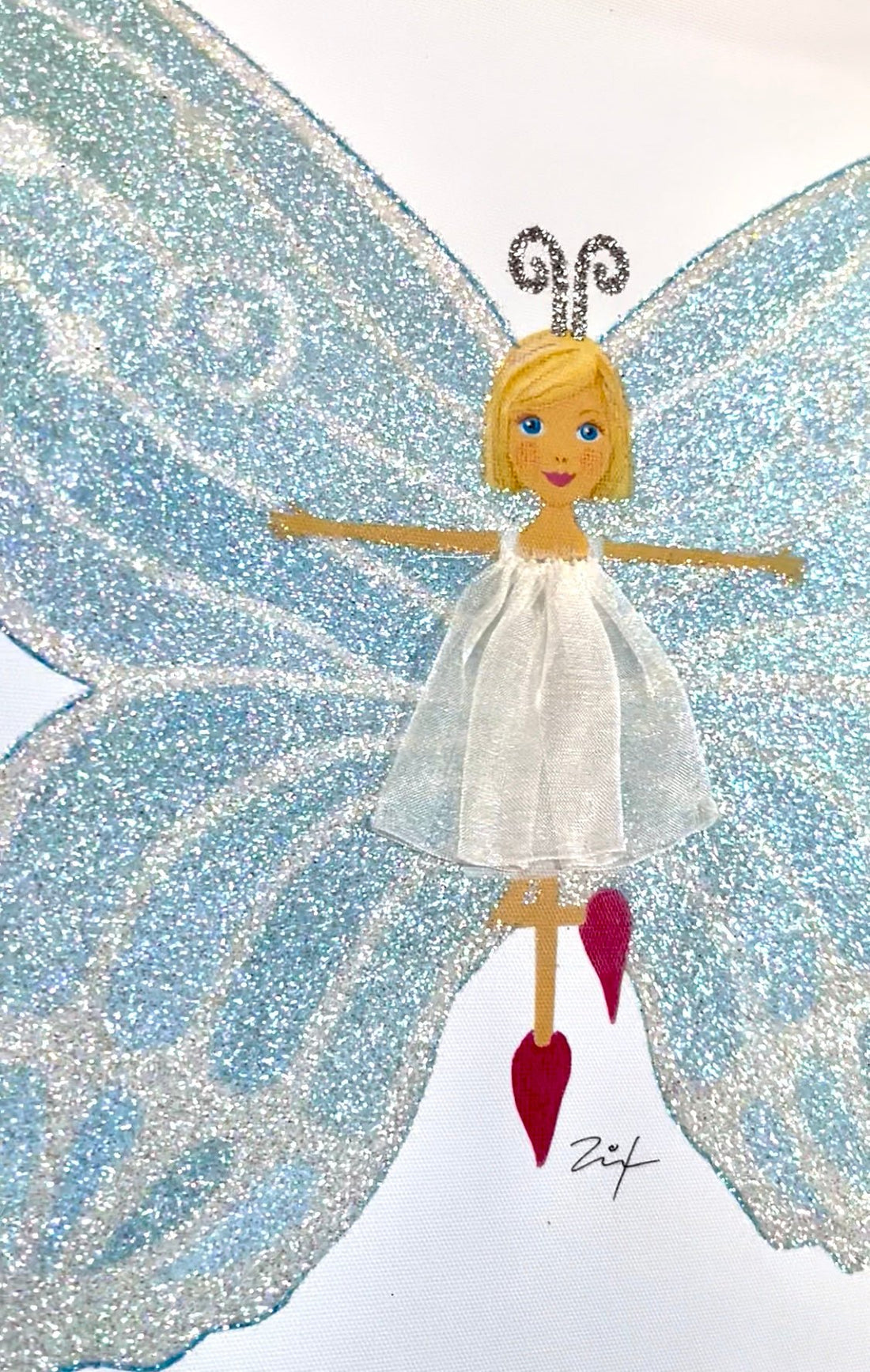 Schmetterling hellblau mit Glitzerflügeln, Druck auf Leinwand/Keilrahmen, Bild - ZIEGFELD Kids