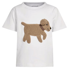 Hund BOBBY weisses T-Shirt kurzarm mit Teddyfell Applikation und Geheimtasche im Ohr